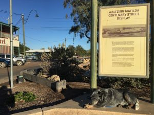 If I was looking for a more iconic photo, I couldn't if I tried. A sleepy blue heeler under the Waltzing Matilda in the main street says it all really.